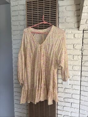Magnolia Pearl Pale Yellow & Pink Paisley Peasant Blouse